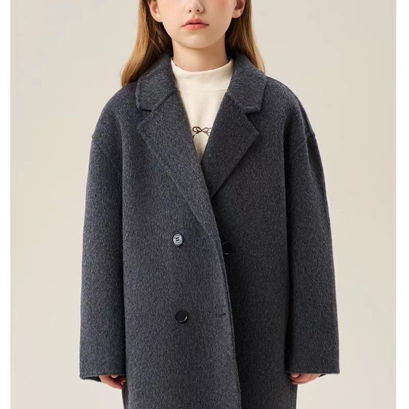 Casaco de Lã Reversível para Meninas: Casaco de Lã Casual de Comprimento Médio para Moda Infantil Outono/Inverno