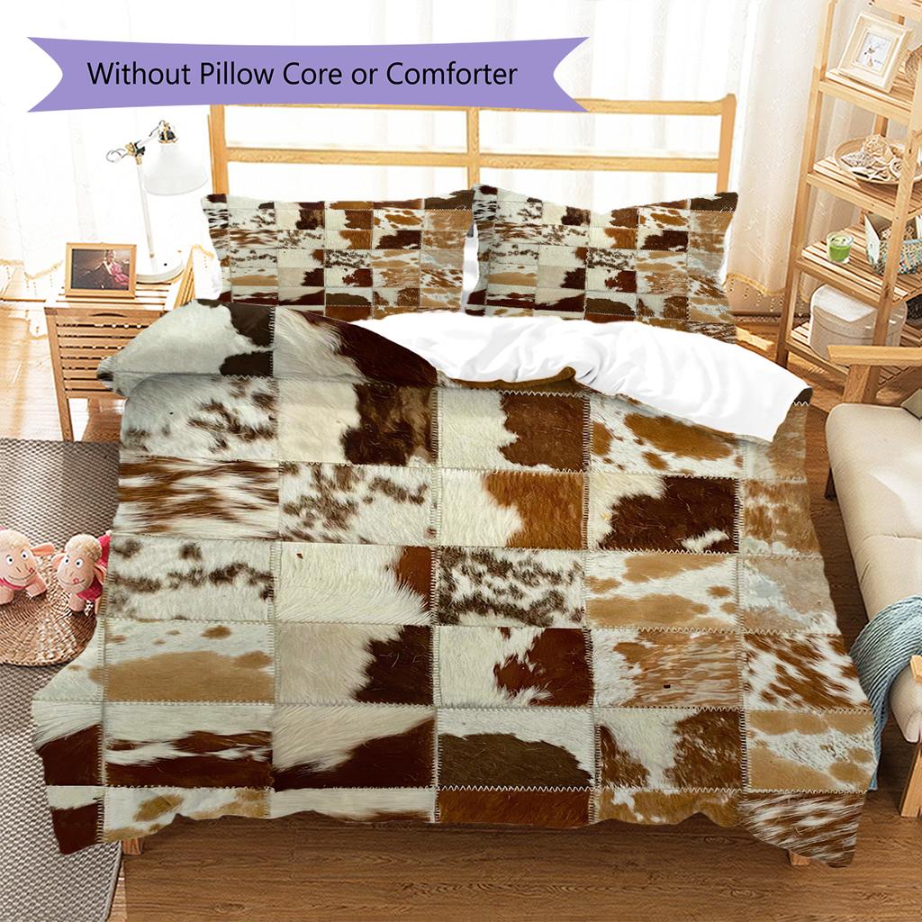 Rustic Cowhide Style Pattern Bedding Quilt Set Quilt Cover Pillowcase Home Decoration Gift (1 * duvet cover + 2 * pillowcase, without core)