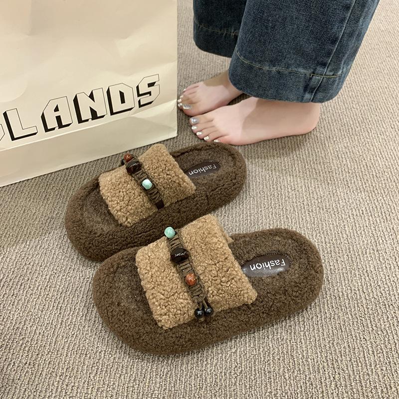 Mao Mao Slippers Women Wear Autumn and Winter 2025 New Internet Celebrity Thickened Explosion Muffin Thick Bottom Home Plush Cotton Slippers