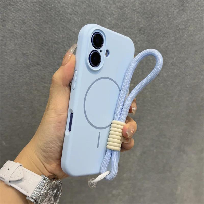 Original Candy Flüssigsilikon Magsafe Hülle für iPhone 17 16 15 14 13 12 Pro Max Weiche Stoßfeste Magnetische Lanyard-Riemenabdeckung