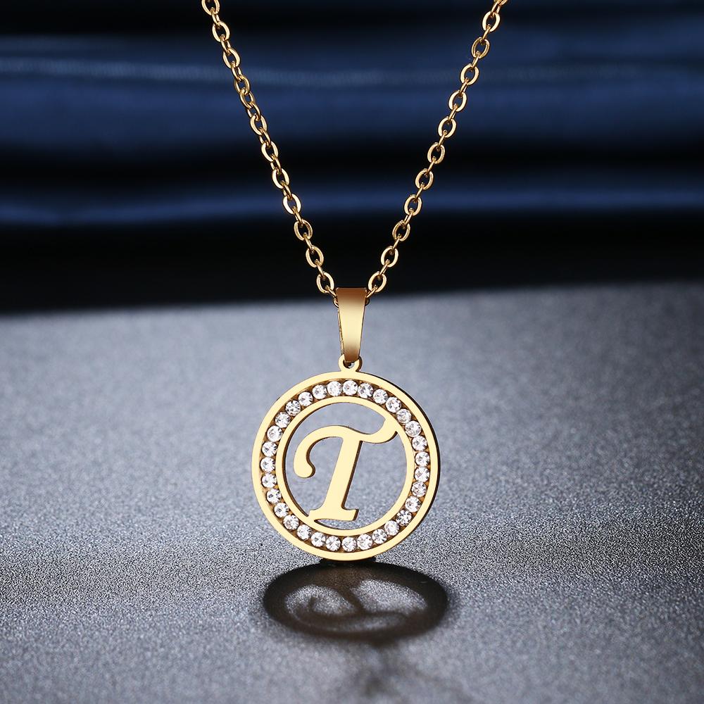 316L Stainless Steel 26 Letters A-Z Necklace NEW Crystal Rhinestone Necklaces for Women Wedding Valentine's Day Gifts