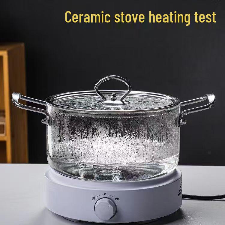 Heat-Resistant Borosilicate Glass Soup Pot with Double Stainless Steel Handles