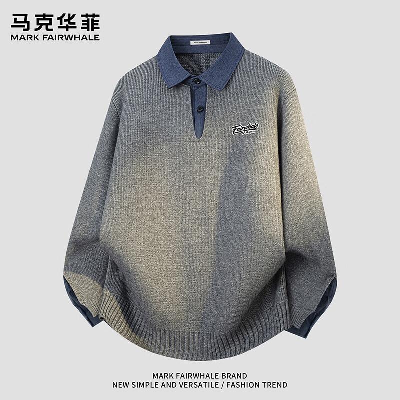 Mark Fairwhale American Style Fake Two-Piece Polo Collar Knit Sweater