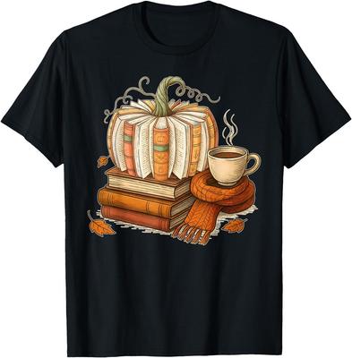 Fall Book Pumpkin Halloween Reading Book Lovers Women Men T-Shirt