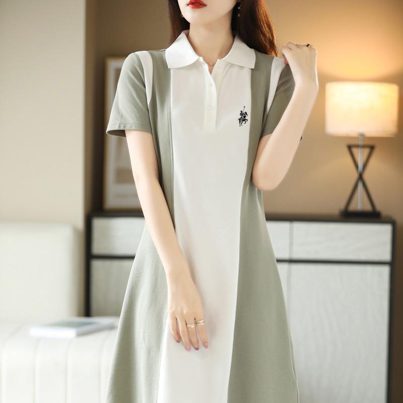 

Платье-поло с вышивкой для женщин Летом Новое Модное и Универсальное С коротким рукавом Юбка средней длины Юбка в стиле кампус M белый