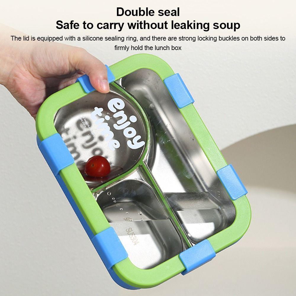 304 Stainless Steel Thermal Lunch Box 3 Compartments Bento Lunch Box School Use