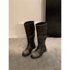 Korean Old Belt Buckle Medium Tube Knight Boots Thick Sole Niche Pile Boots Martin Boots