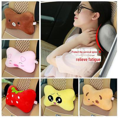 Cartoon Car Neck Pillow Set with Seat Cushion and Headrest - Cute Car Supplies for Comfort and Support