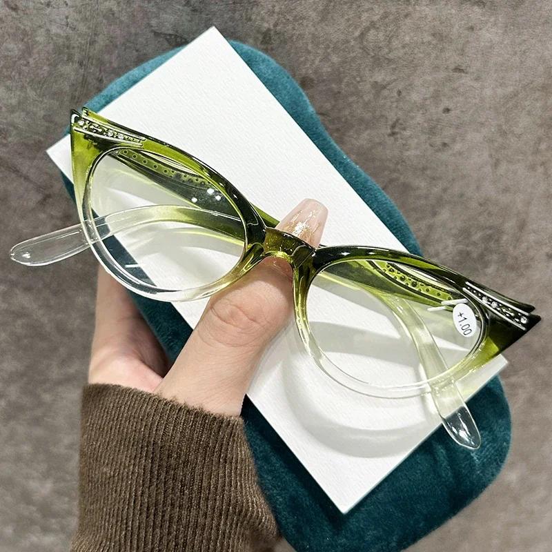 Classic Candy Color Reading Glasses New Diamond Inlaid Cat Eye Presbyopia Glasses Men and Women Eyeglasses Diopter 0 To +4.0