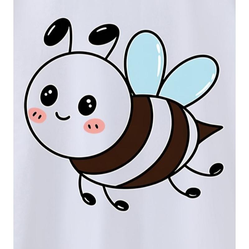 European Size Girls Summer Short-Sleeve Cartoon Bee Print T-Shirt