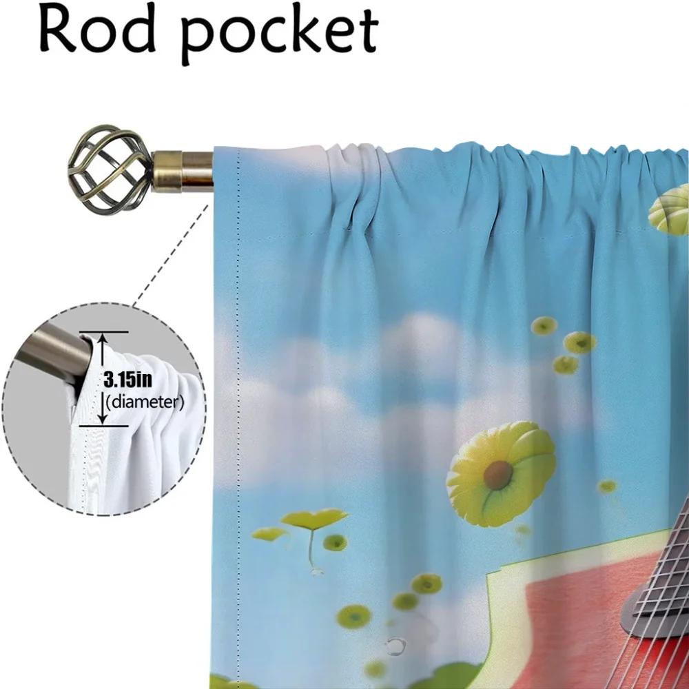 Cortina de janela de guitarra de melancia para sala 2 painéis cortinas anti-mosquito cortinas divisórias decoração de halloween tule para quarto