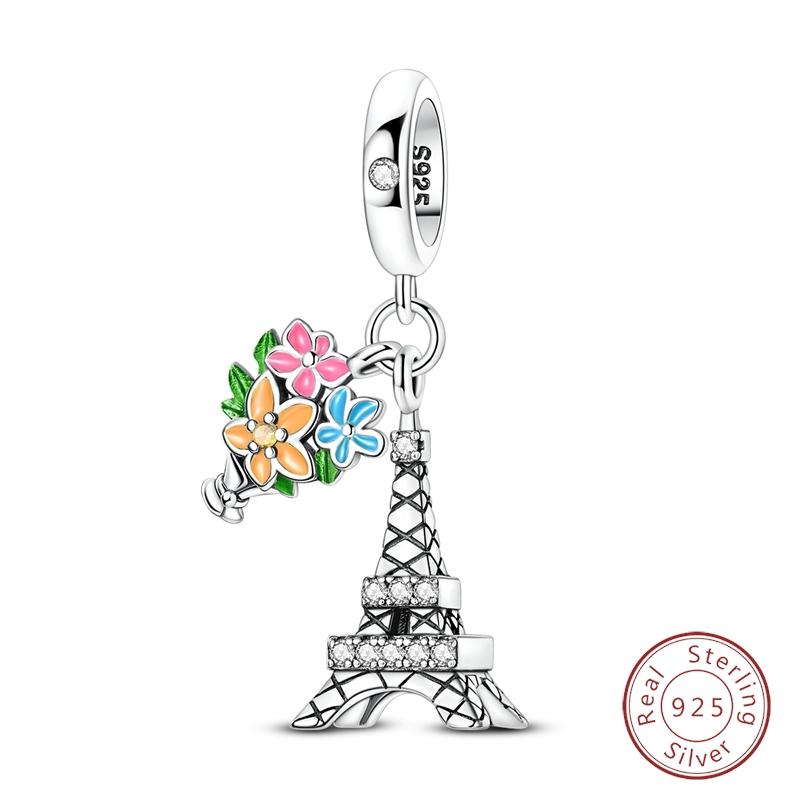 Original 925 Silver Travel Charm New York Rome Vienna Pendant Landmark Building Pendant Fit Bracelet Fine DIY Jewelry