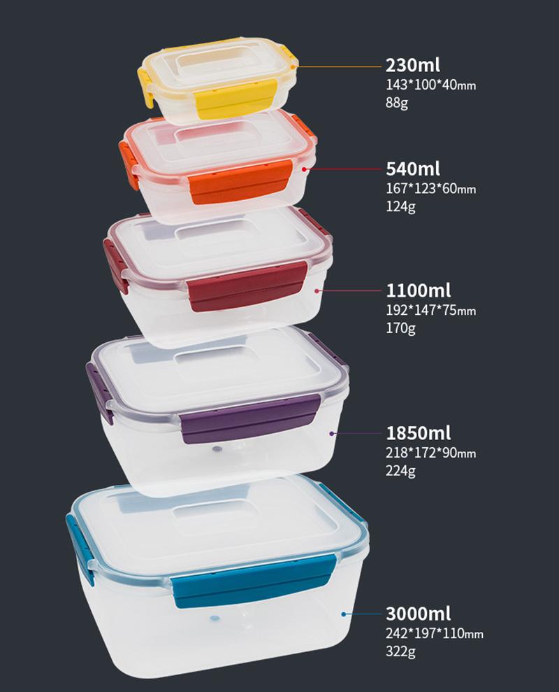1PC/5PCS Multiple Specifications Sealed Storage Box for Freshness Preservation Portable Picnic with Lunch Box Set Work Bento Box
