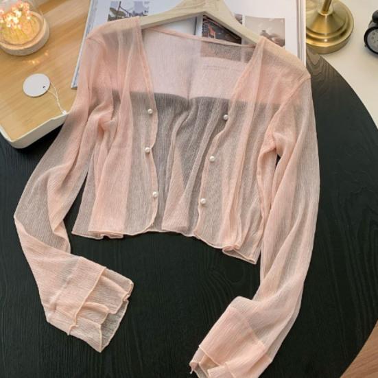 Women's Mesh Sheer Sun Jacket Long Sleeve Button Down Sun Shirts UV