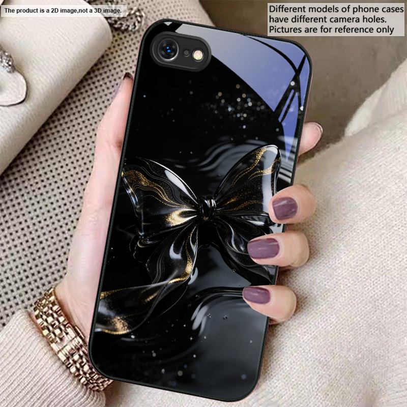 Transparent crystal bow For iPhone 17 Air 16E 15 14 13 Plus 12 mini 17 Pro Max 11Pro XR X 16E 7 8 11 Tempered Glass Phone Case