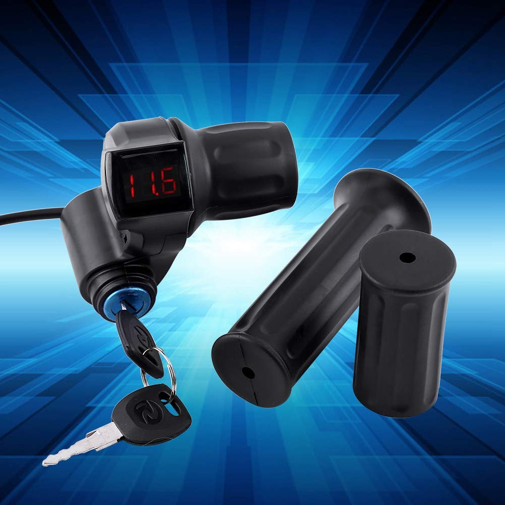 Electric Throttle Grip for Scooters, Voltage Indicator, Key Locker, Compatible with 12 - 84