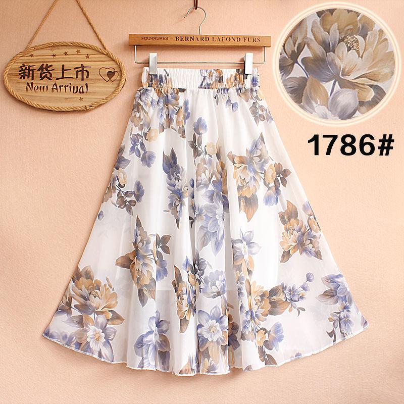 

Новая шифоновая юбка с принтом тушью и полудлинной юбкой, летняя пляжная юбка средней длины с высокой талией и широкими качелями One Size