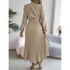 Herbst und Winter Elegantes Stehkragen Langarm Taille Falten Langer Rock Kleid
