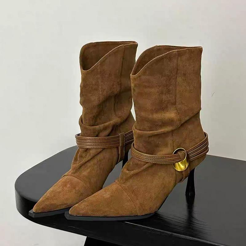 Hot Selling 2025 New Elegant Women Ankle Boots Pointed Toe High Heels Shoes Winter Designer Dress Short Boots Pumps Mujer Botas