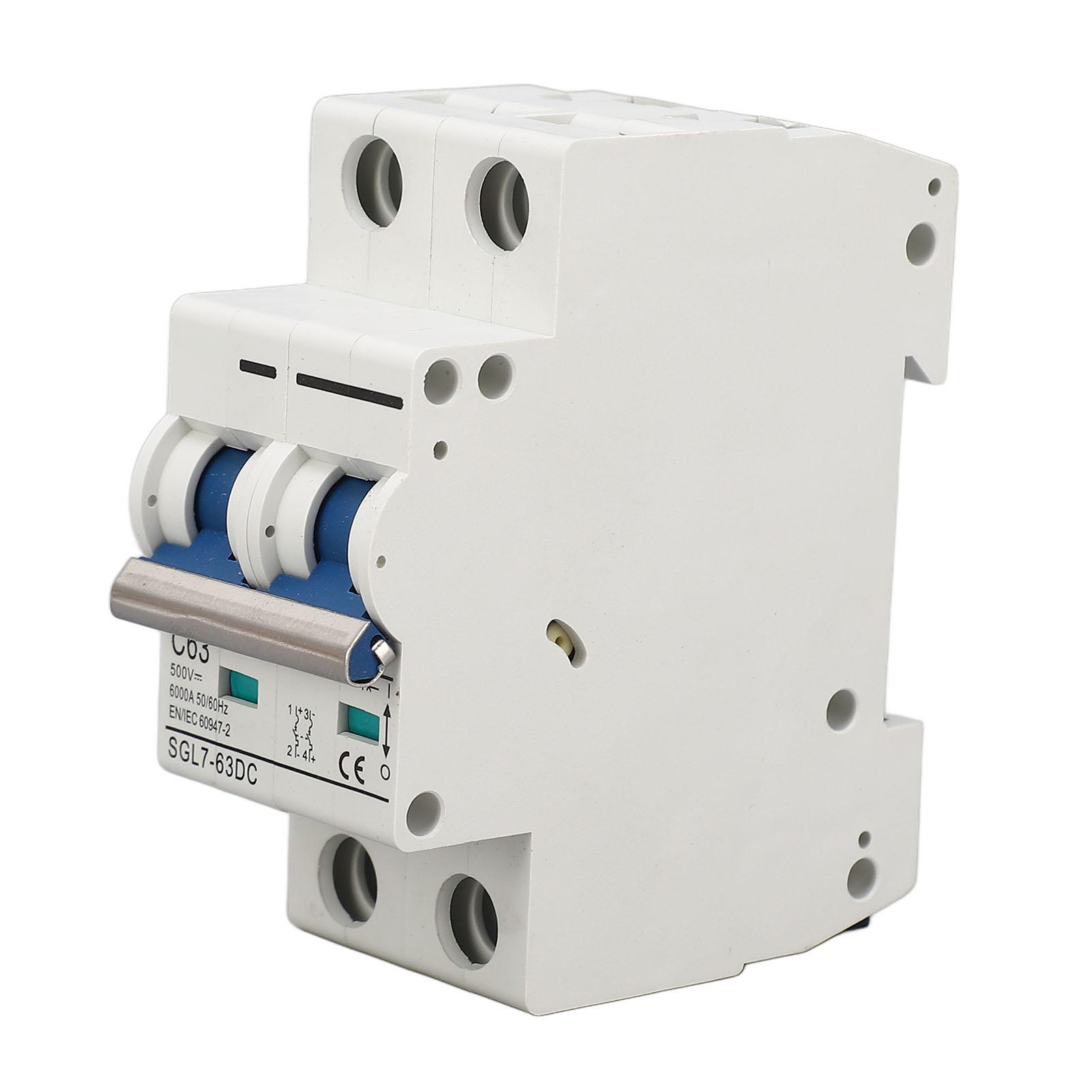 

DC500V 2P Miniature DC Circuit Breaker Short Circuit Overload Protection 35mm Rail Installation PV