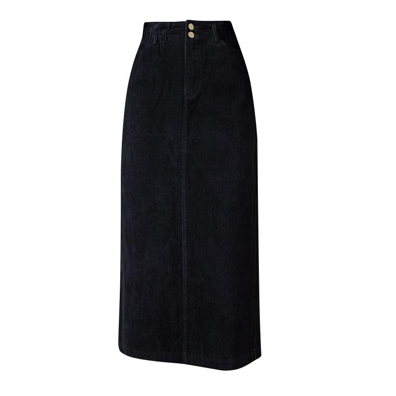Autumn and Winter Women's Skirts Corduroy Half-body Skirt High-waisted Split Mid-length Skirt Versatile A-line Skirt Thin One-step Skirt