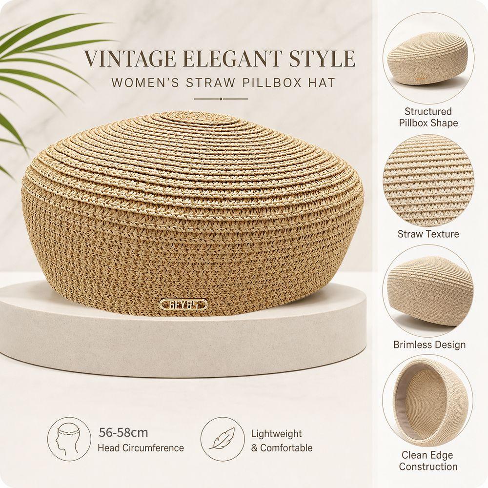 Solid Brimless Cap Round Shape Round Dress Hat New Women's Straw Pillbox Hat Daily Outfits