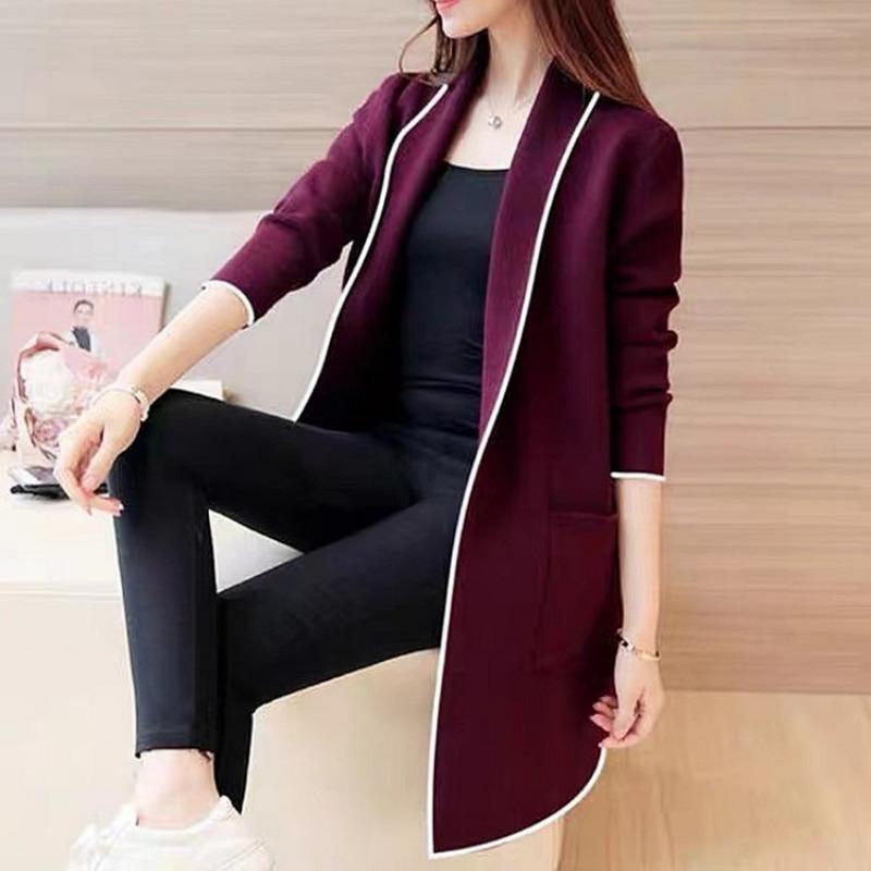 Spring Autumn Loose Casual Patchwork Cardigan Sweatshirt Women Long Sleeve All-match Outwear Coat Top