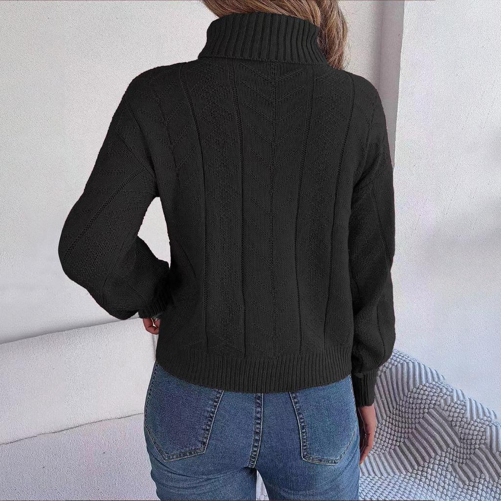 Women's Casual High-Neck Long-Sleeve Knit Pullover Warm Sweater
