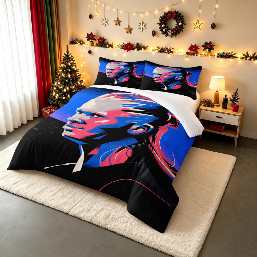 3 Piece Bedding Set Erling Haaland Pop Art Pink Blue Portrait Duvet Cover for Men Fan Gift