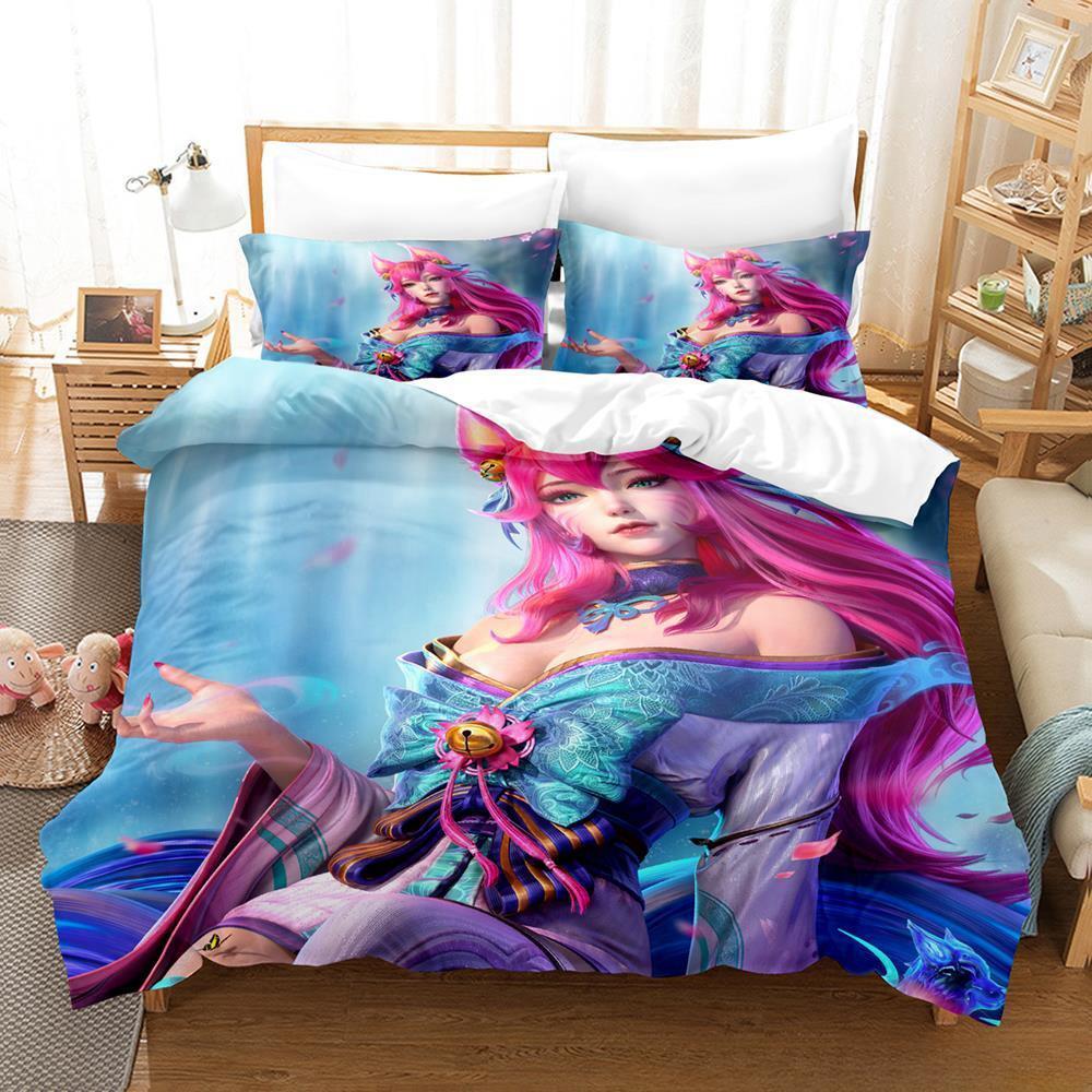 League of Legends Spirit Blossom Ahri Bedding Set Single Twin Full Queen King Size Bed Set Adult Kid Bedroom Duvet Cover Sets