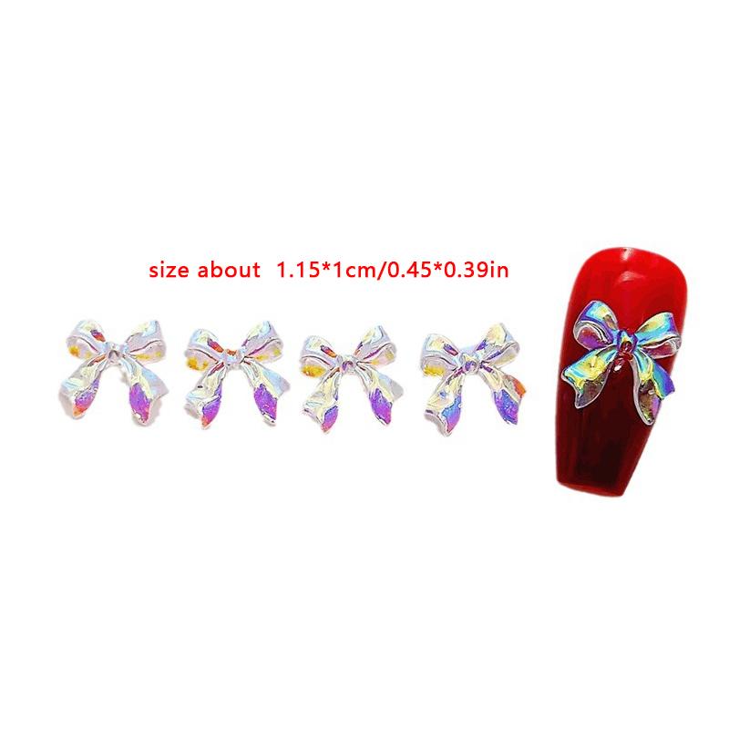 50Pcs/Bag 3D Bowknot Nail Art Decoration Colorful Aurora Super Fairy Bow Nail Art Charms Girl Diy  Manicure Accessories