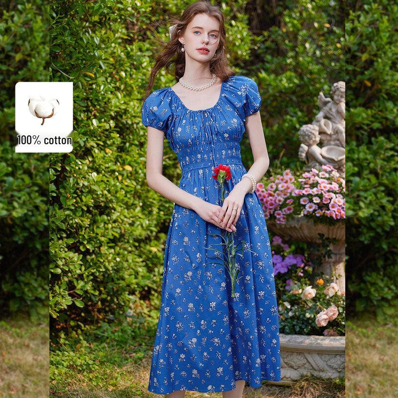 Bailuyu Summer Floral Print Tie-Neck Midi Dress M