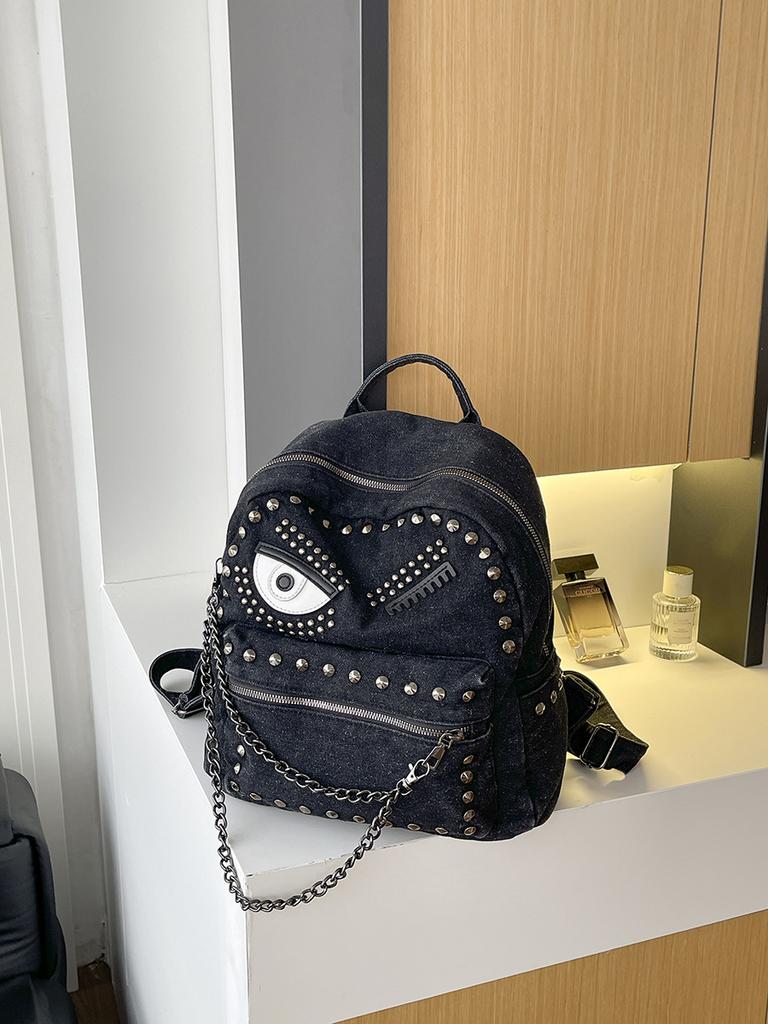 Schulrucksack Amerikanischer Punk Denim Nieten Rucksack Nischen Persönlichkeit Cool Sa Light Subwind Spice Girl Street Shot Kette Dekoration Rucksack