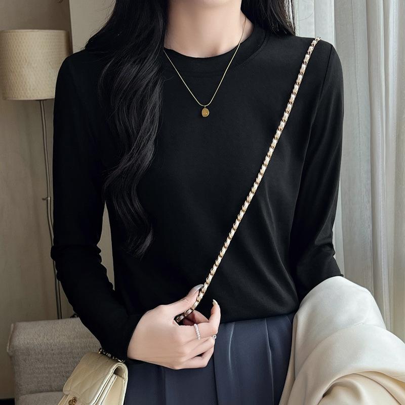 

Великий розмір, вільна футболка з довгими рукавами для схуднення для жінок, нижній шар, весна/літо 2024, новий простий і тонкий сонцезахисний одяг M чорний