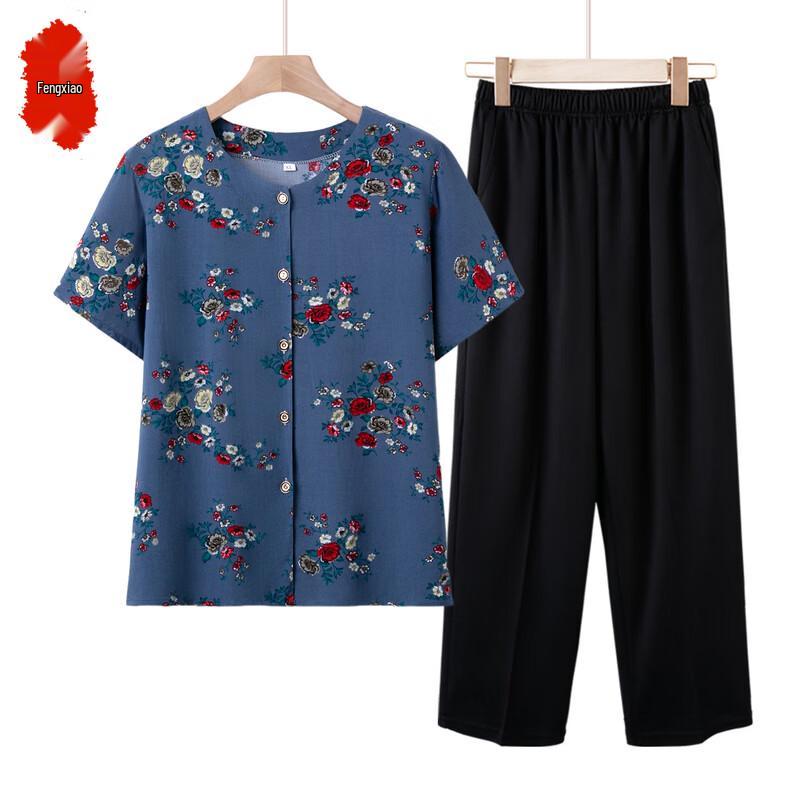 Elderly Women s Floral Summer Two-Piece Set 4XL