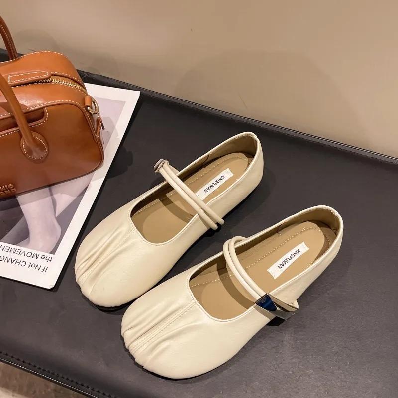 Modeschuhe Damen 2024 Marke Schnallenriemen Damen Ballerinas Mode Metalldekoration Tägliche Ballerinas Damen Heißer Verkauf Runde Zehenpartie Flach Niedrige Absätze