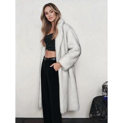 Manteau Long Femme Fausse Fourrure Marron Dégradé Coupe Ample Chaud Hiver Vêtement d'Extérieur