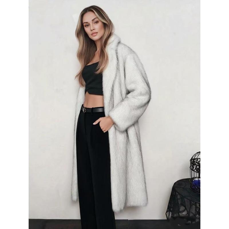 

Women s Gradient Brown Faux Fur Long Coat Loose Warm Winter Outerwear S білий