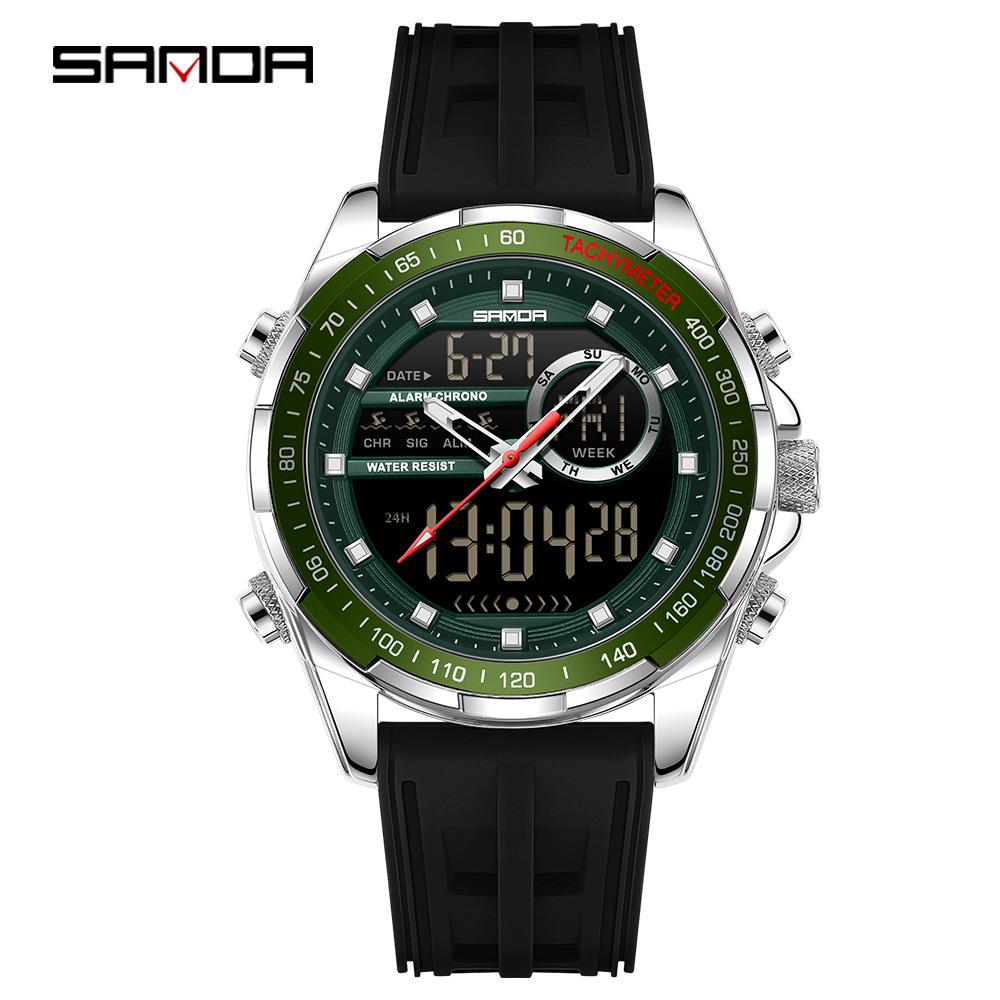 Sanda 6318 Men's Multi-Function Outdoor Sports Watch with Three-City Time, Countdown, and Waterproof Features