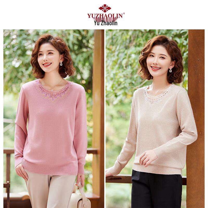 Yu Zhaolin Mid-Aged Women's Round Neck Knitted Sweater