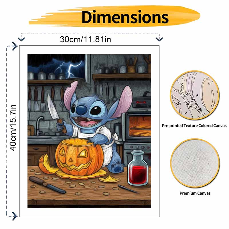 Disney Digital Oil Painting Stitch Pumpkin Carving Kitchen Halloween Hand Painting Home Decoration Painting