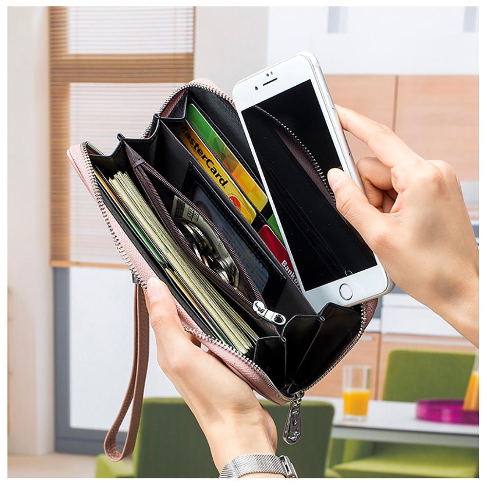 Damen Geldbörse Lange Leder RFID Top Lederhandtasche Weiches Leder Einfache Brieftasche Handytasche