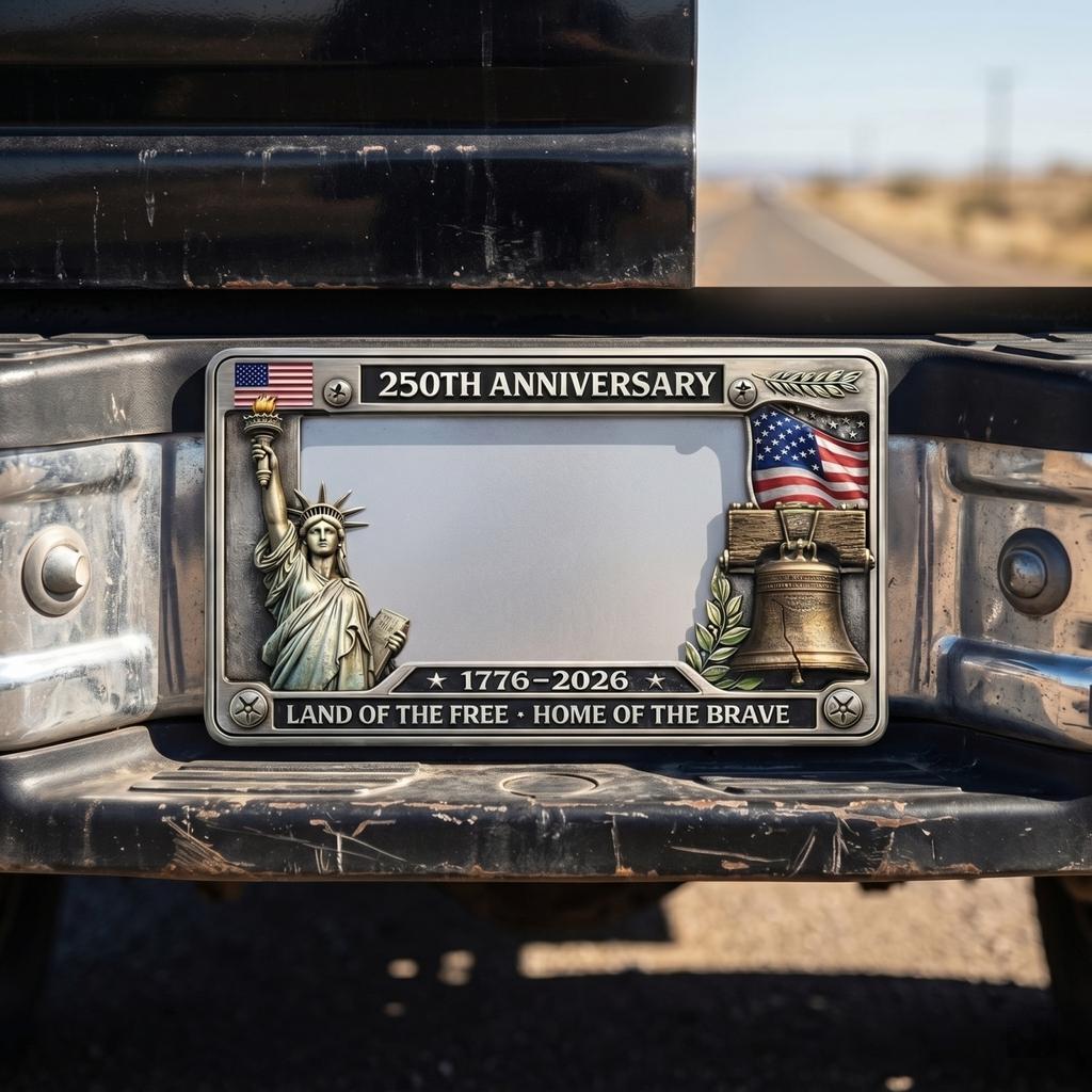 Statue of Liberty License Plate Frame with 250th Anniversary Design for Front and Rear Bumper Universal Fit Decorative Accessory