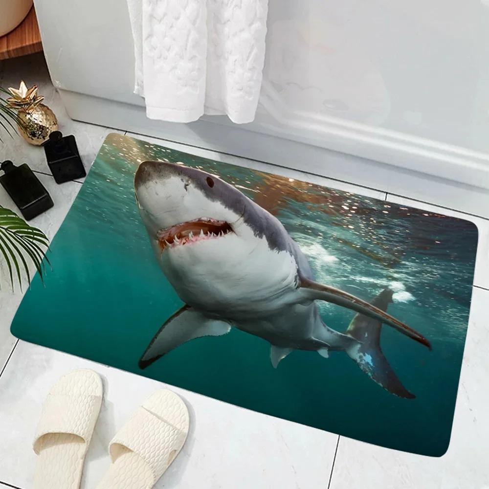 3D Shark Creative Entrance Doormat Deep Sea Shark Bathroom Door Mat Anti Slip Pad Kitchen Mat Welcome Mat Door Mat Entrance