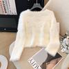 Autumn Winter Women Sweet V-neck Soft Furry Mohair Beading Knitted Sweater Christmas Short Pullover Tops