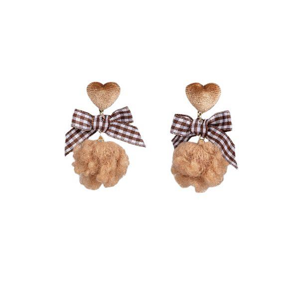 Red Retro Hong Kong Style Flocking Flower Bow Earrings - Elegant Long Design for Women, Perfect for Autumn and Winter Seasons