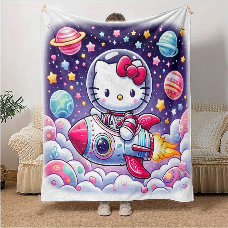 

1pc Hello Kitty s Cosmic Adventure Blanket,Living Room, Travel, Camping, Car Blankets, Beach, Office Naps, Seasonal Universal Cartoon Throw Blanket fo 130x150cm