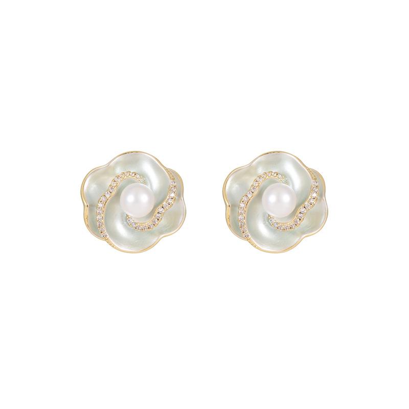 French light luxury flower earrings 925 silver needle niche design dripping oil geometric temperament high-end stud earrings ear jewelry