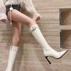 Women's High Top Zipper Belt Buckle High-heeled Solid Color Women's Boots 2024 New Spring and Autumn Women's Boots