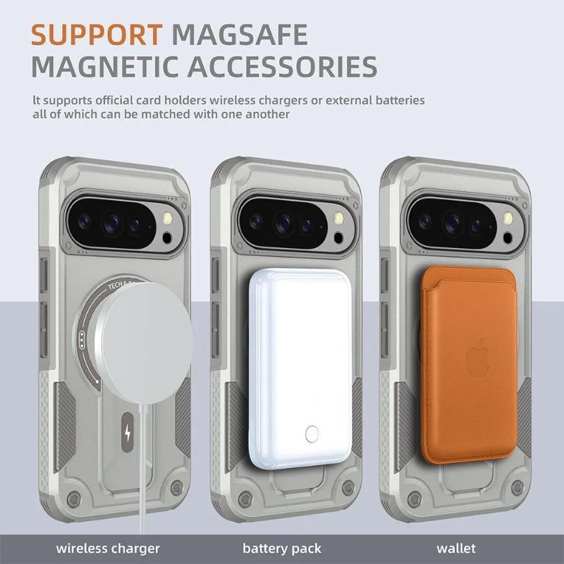 Armor Heavy-Duty Anti-Drop Magnetic Stand Phone Case For Google Pixel 10 9 10 Pro XL 9 Pro XL For Magsafe Wireless Charge Cover